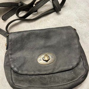 Dark grey vintage Roots bag 9” wide 7” tall